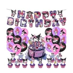 Kawaii Sanrio Kuromi & My Melody Birthday Party Banner Balloons Cake Toppers Set